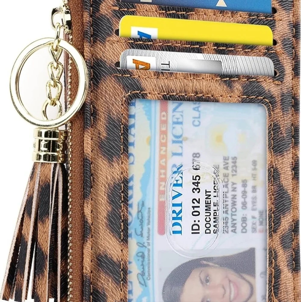 Leopard Print Wallet with Tassel Keychain